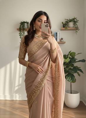 Light Pink Color hand mechine beats cutdana work Sartin Saree 2