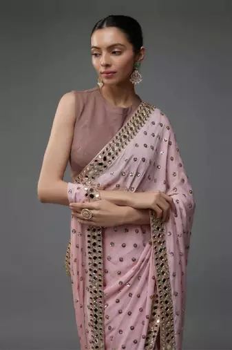 Dusty pink embellished saree
