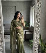Mehndi Green Color embroidery sequence work Silk Saree