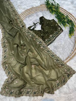 Mehndi Green Color embroidery sequence work art silk saree 2