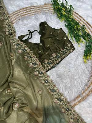 Mehndi Green Color embroidery sequence work art silk saree 4