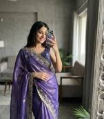 Purple Color embroidery sequence work Silk Saree
