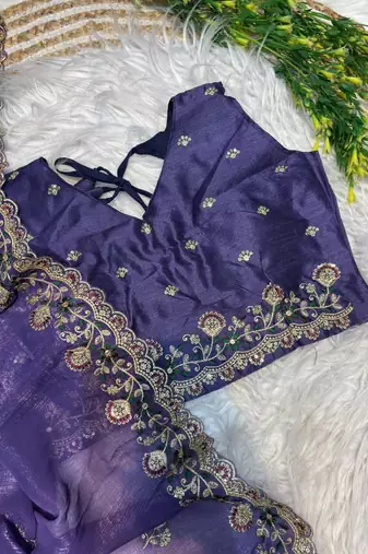 Purple Color embroidery sequence work art silk saree
