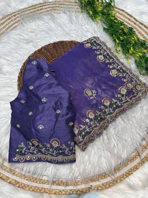 Purple Color embroidery sequence work art silk saree 5