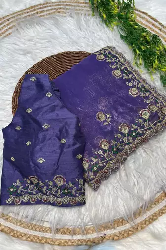 Purple Color embroidery sequence work art silk saree