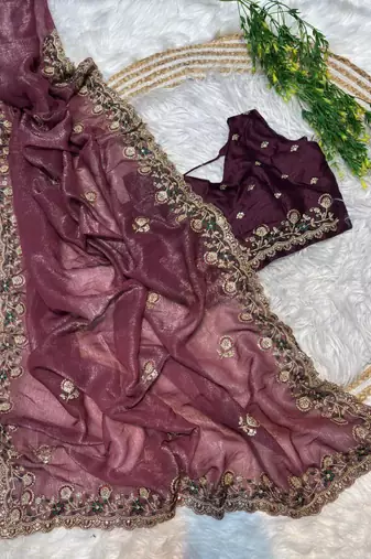 Wine Color embroidery sequence work art silk saree