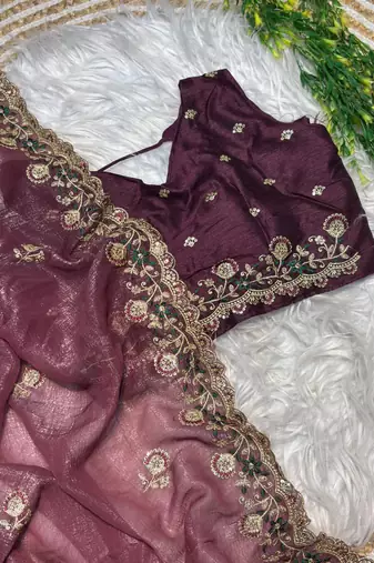 Wine Color embroidery sequence work art silk saree