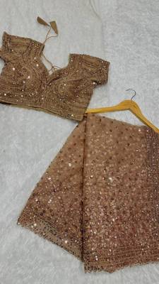 Beige net embroidered saree 2