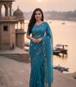 Blue Color  hand khatli And cutdana butta And heavy border aarco Silk Saree