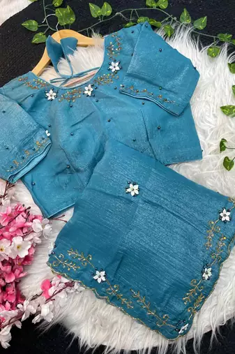 Blue Color  hand khatli And cutdana butta And heavy border aarco art silk saree