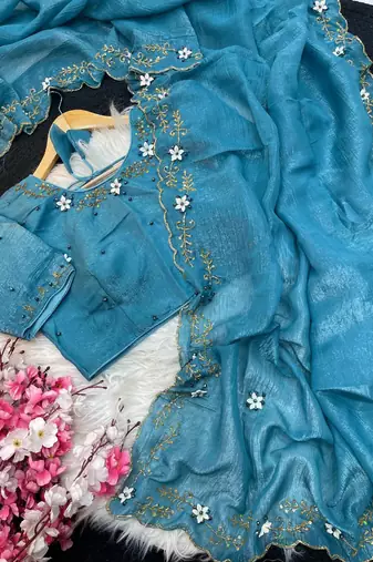 Blue Color  hand khatli And cutdana butta And heavy border aarco art silk saree