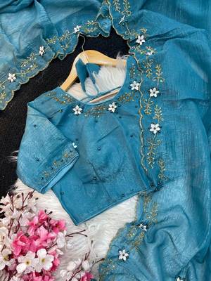 Blue Color  hand khatli And cutdana butta And heavy border aarco art silk saree 4