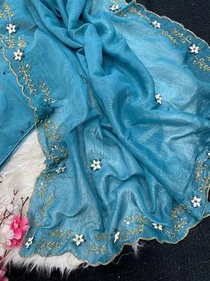 Blue Color  hand khatli And cutdana butta And heavy border aarco art silk saree 5