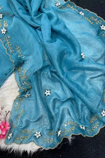 Blue Color  hand khatli And cutdana butta And heavy border aarco art silk saree