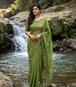 Green Color hand khatli And cutdana butta and heavy border aarco Silk Saree