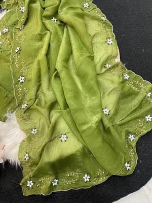 Green Color hand khatli And cutdana butta and heavy border aarco art silk saree 5