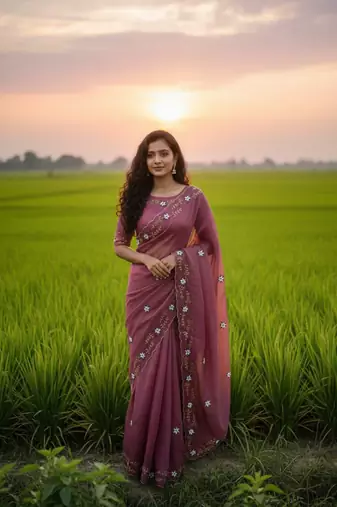 Onion Pink Color hand khatli And cutdana butta and heavy border aarco Silk Saree