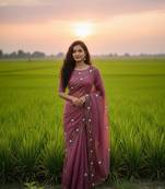 Onion Pink Color hand khatli And cutdana butta and heavy border aarco Silk Saree