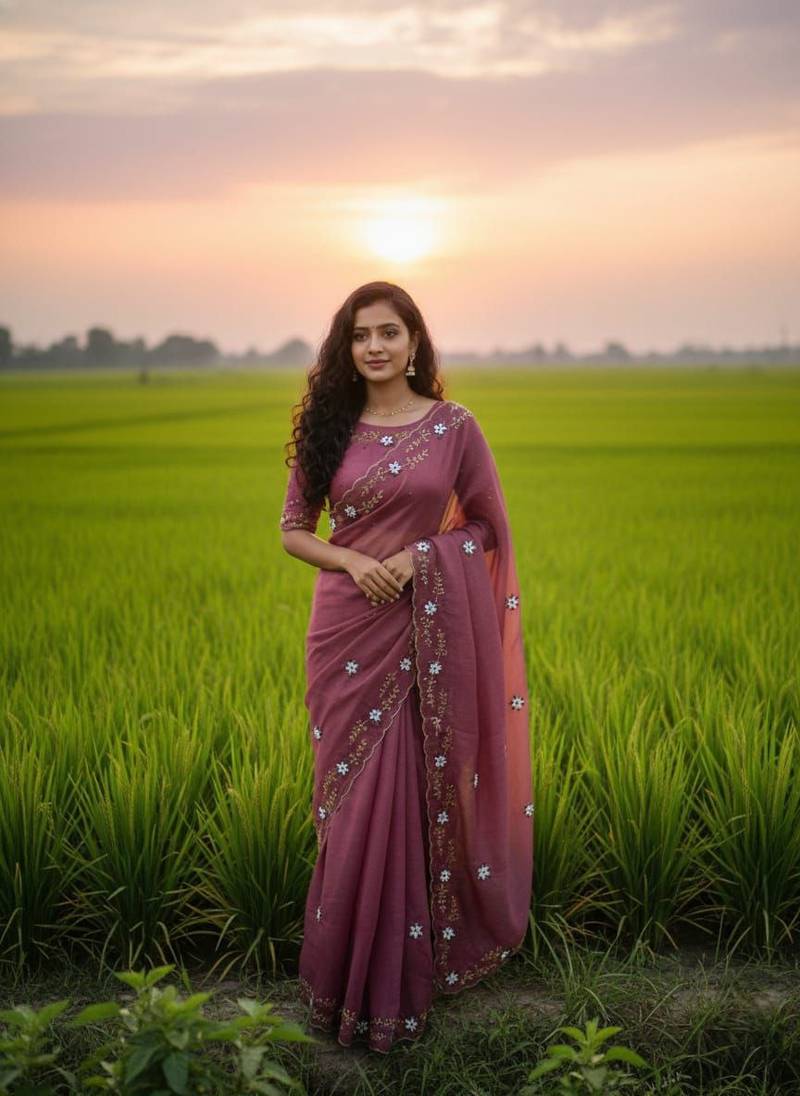 Onion Pink Color hand khatli And cutdana butta and heavy border aarco Silk Saree