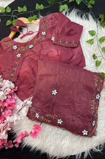 Onion Pink Color hand khatli And cutdana butta and heavy border aarco art silk saree