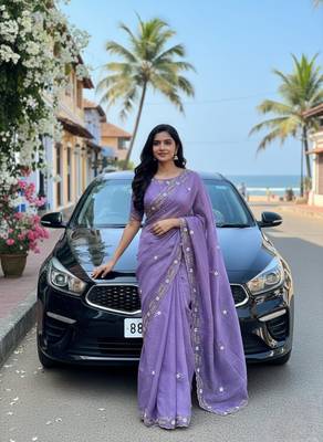 Purple Color hand khatli And cutdana butta and heavy border aarco art silk saree 1