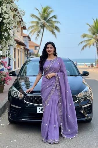Purple Color hand khatli And cutdana butta and heavy border aarco Silk Saree