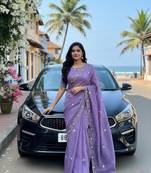Purple Color hand khatli And cutdana butta and heavy border aarco Silk Saree