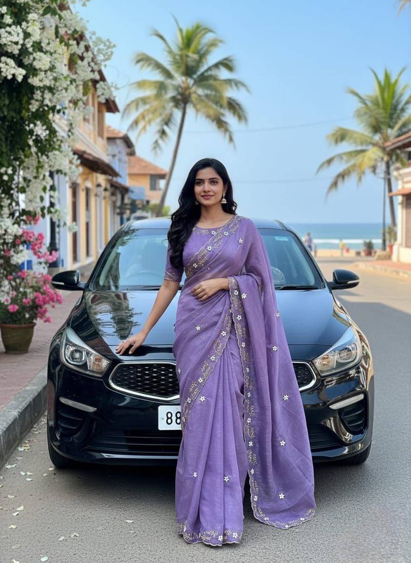 Purple Color hand khatli And cutdana butta and heavy border aarco Silk Saree
