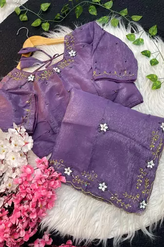 Purple Color hand khatli And cutdana butta and heavy border aarco art silk saree