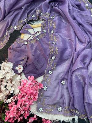 Purple Color hand khatli And cutdana butta and heavy border aarco art silk saree 3