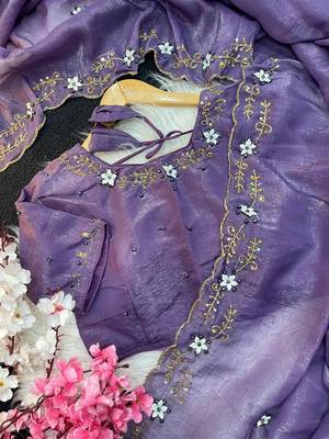 Purple Color hand khatli And cutdana butta and heavy border aarco art silk saree 4