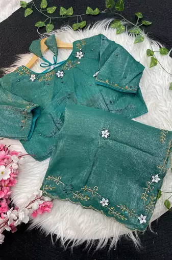 Teal Color hand khatli And cutdana butta and heavy border aarco art silk saree