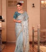 Sky Blue Color  embroidery sequence work Organza Silk Saree