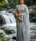 Grey  Color embroidery beats work Silk Saree