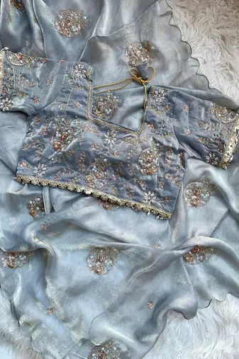 Grey  Color embroidery beats work art silk saree