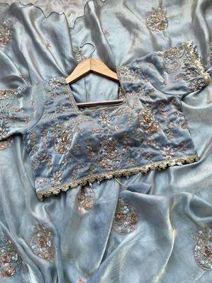 Grey  Color embroidery beats work art silk saree 5