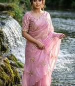 Lavender Color embroidery beats work Silk Saree