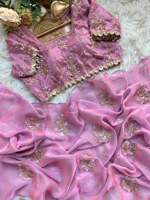 Lavender Color embroidery beats work art silk saree 2