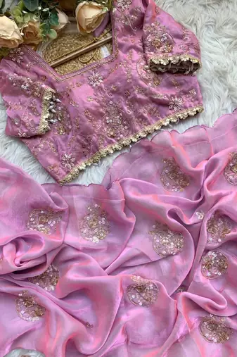 Lavender Color embroidery beats work art silk saree