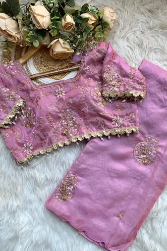 Lavender Color embroidery beats work art silk saree