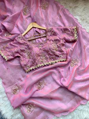 Lavender Color embroidery beats work art silk saree 5