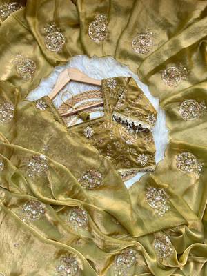 Olive Color embroidery beats work art silk saree 3