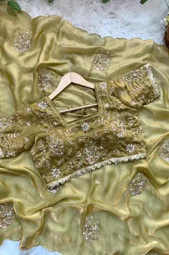 Olive Color embroidery beats work art silk saree