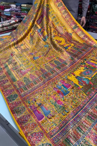 Mustard Color Zari weaving work Viscos silk  Saree