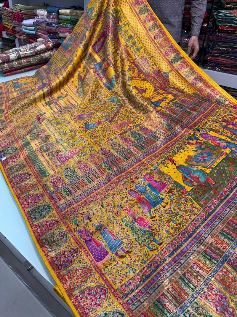 Mustard Color Zari weaving work Viscos silk  Saree