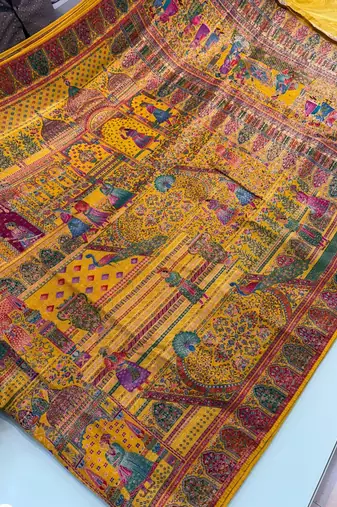 Mustard Color Zari weaving work Viscos silk  Saree