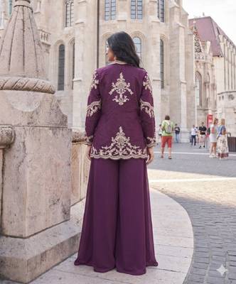 Elegant wine indo-western palazzo set for wedding wear 2