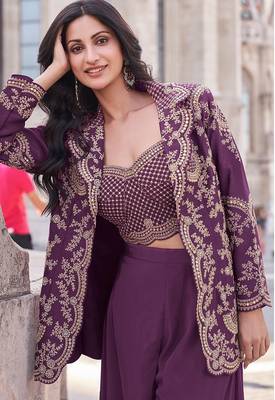 Elegant wine indo-western palazzo set for wedding wear 3