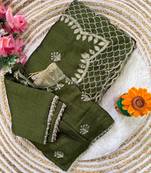 Mehndi Green Color  zari thread and sequins embroidery Silk Saree