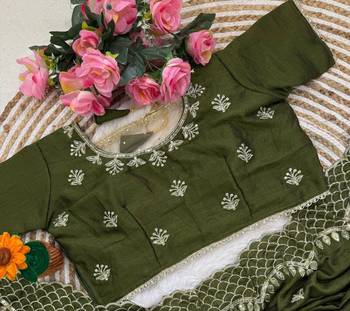Mehndi Green Color  zari thread and sequins embroidery art silk saree 3